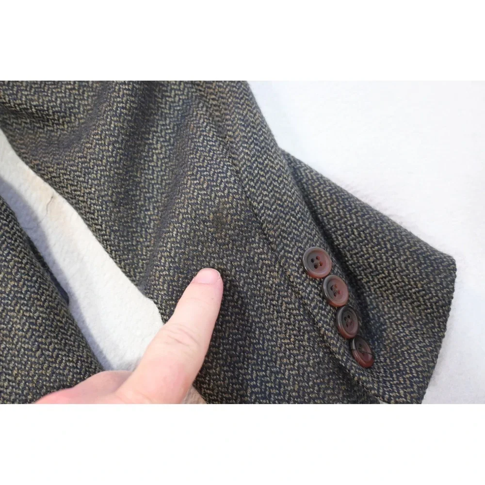 Chaps Ralph Lauren Herringbone Blazer Mens 41R Grey Brown Two Button Wool Blend